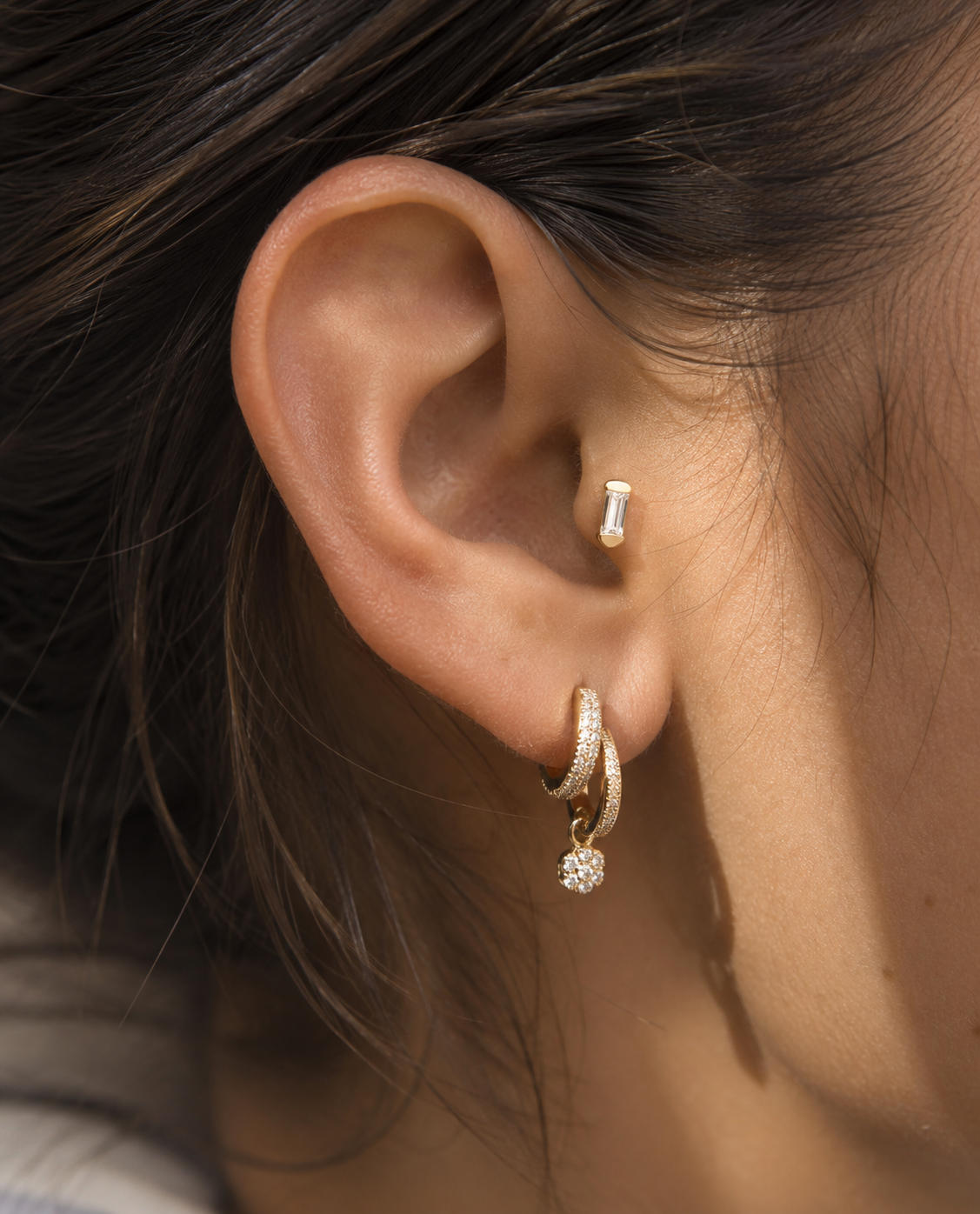 Bageuette Trapez Altın Piercing